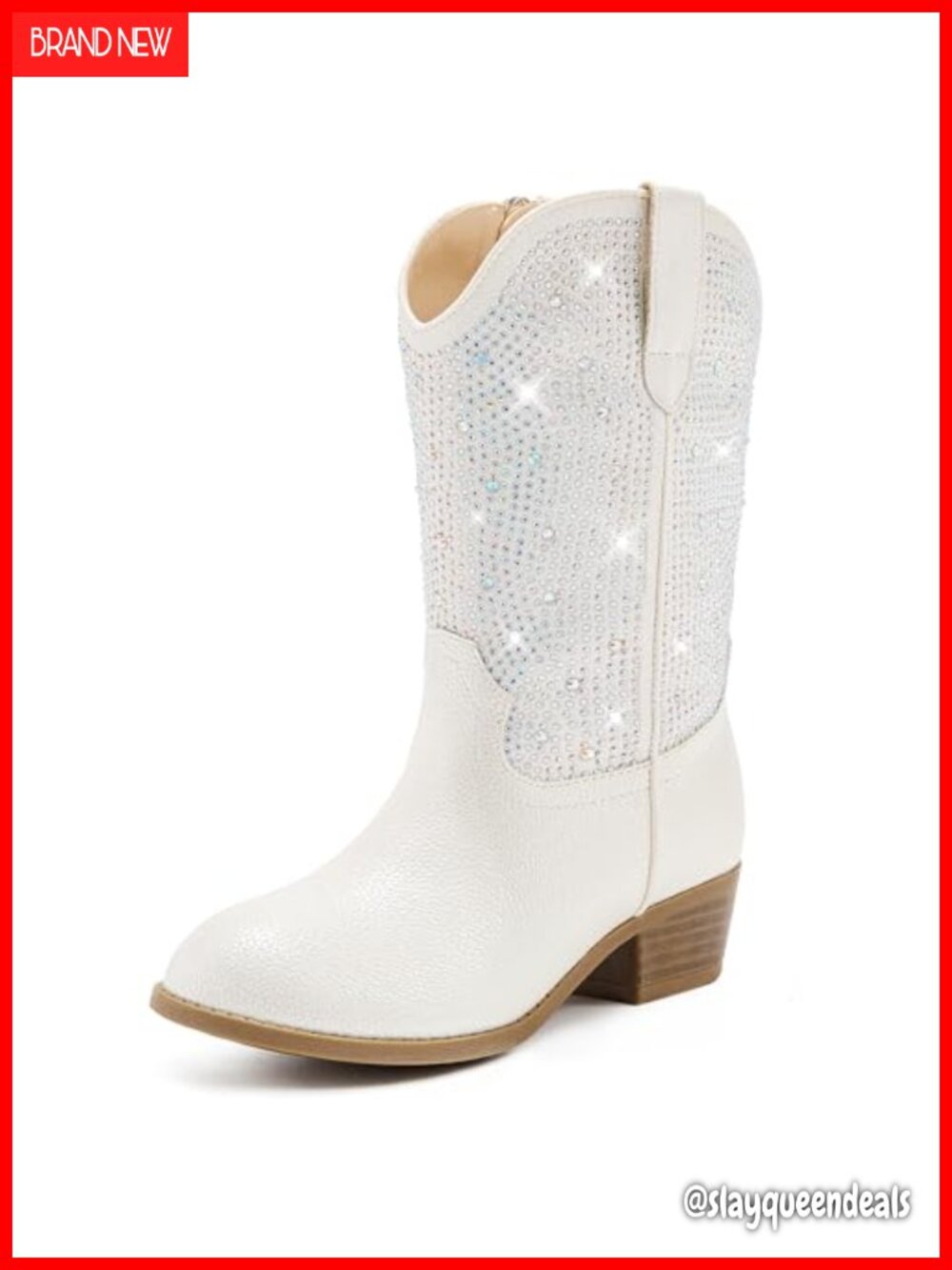 Girls Rhinestone Cowgirl Boots Mid Calf Pointed Toe Block Heel